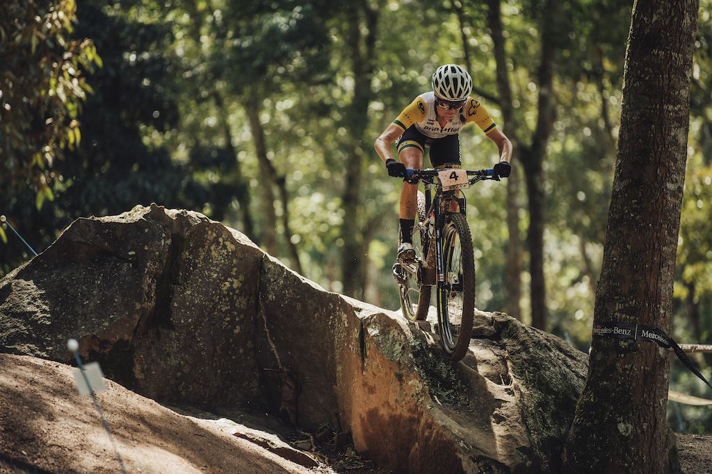 Rebecca McConnell performs at UCI XCO World Cup in Petropolis, Brazil on April 10, 2022 // Bartek Wolinski / Red Bull Content Pool // SI202204110126 // Usage for editorial use only //