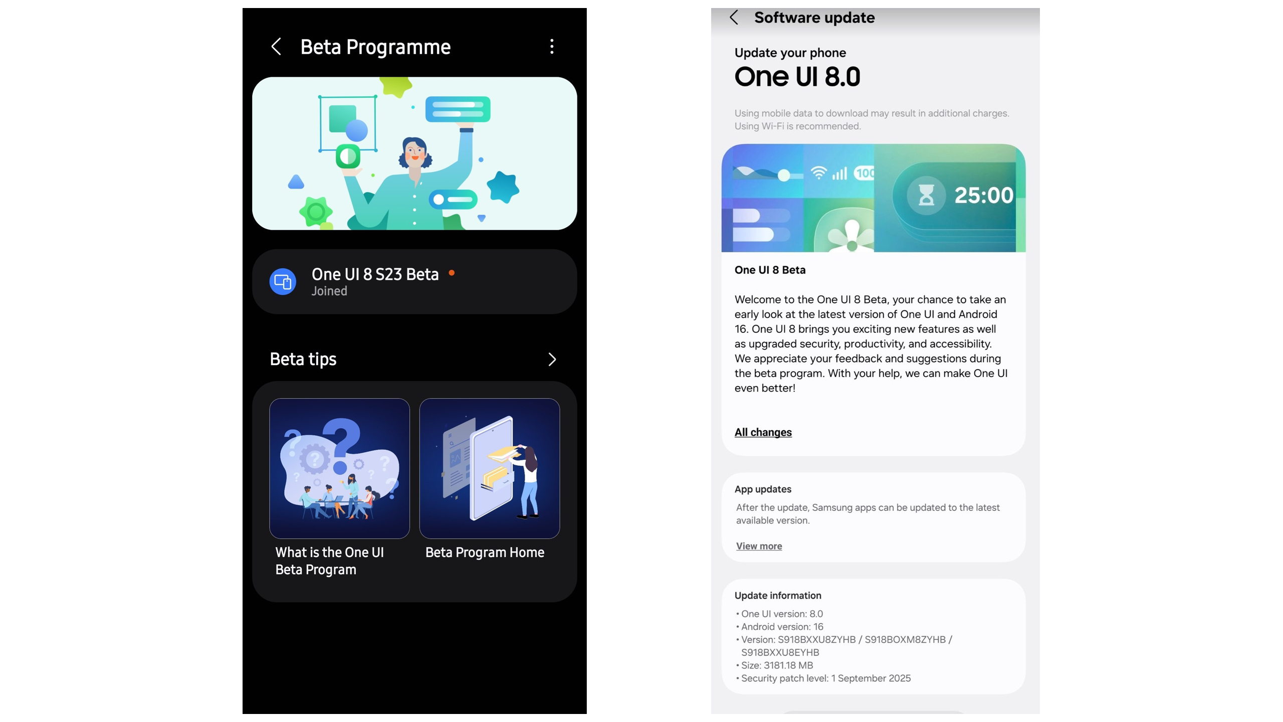 One UI 8 beta update on Galaxy S23