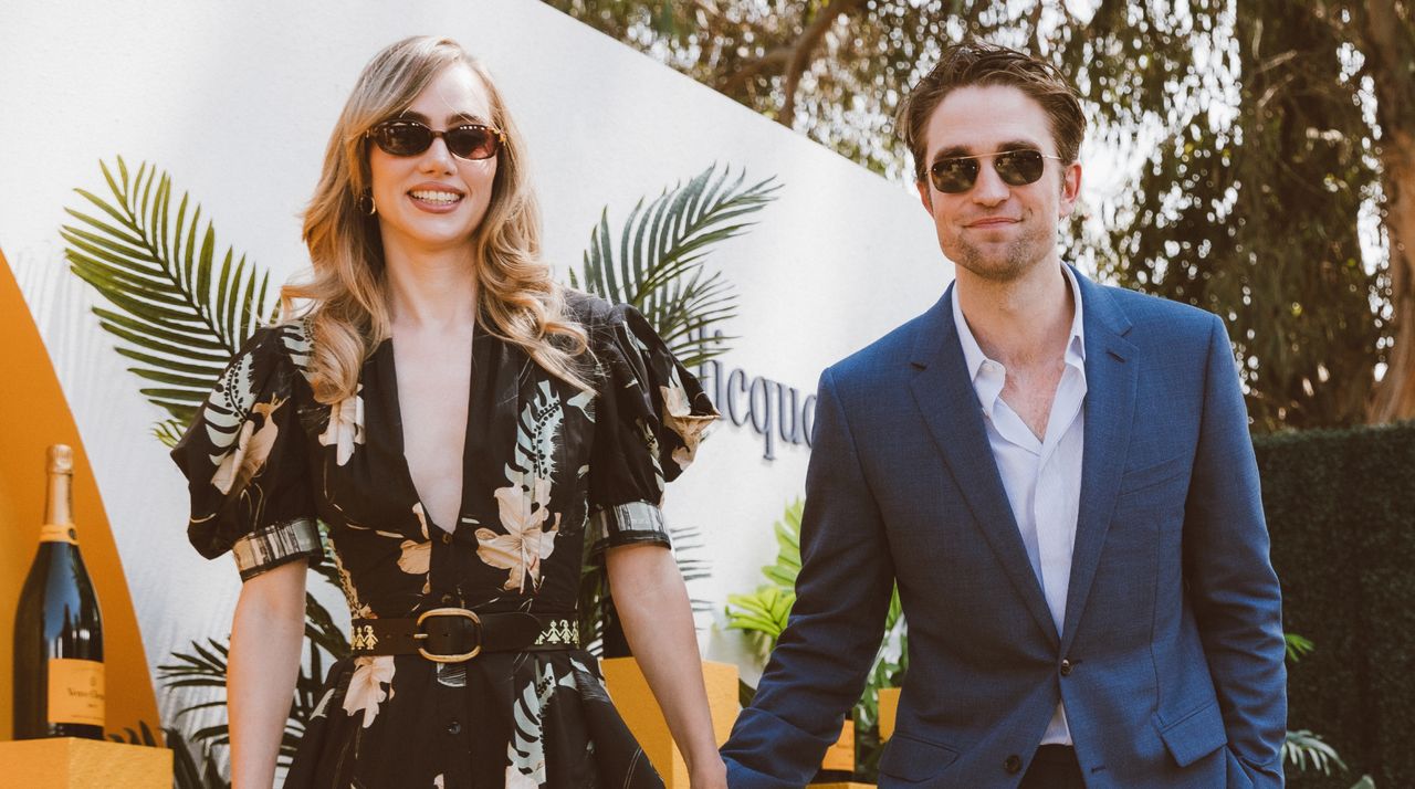 Suki Waterhouse, Robert Pattinson at Veuve Clicquot Polo Classic at Will Rogers State Historic Park on October 05, 2024 in Pacific Palisades, California.