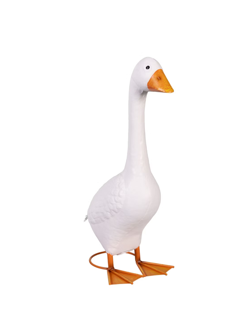 Giddy the Porch White Goose Statue Metal 21" Tall Indoor or Outdoor Decorative Figurine for Garden