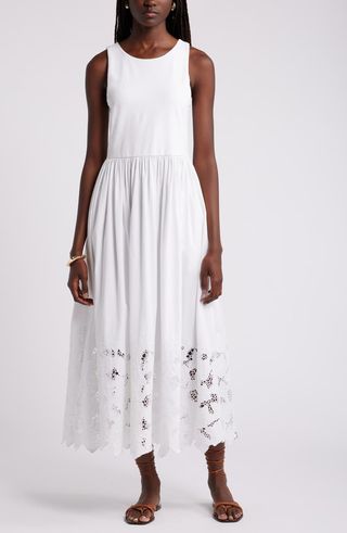 Embroidered Sleeveless Mixed Media Sundress