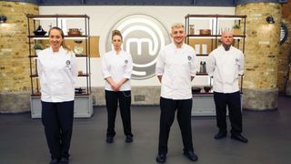 Gabrielle, Kasae, Giovann, Kyle in the MasterChef kitchen for MasterChef: The Professionals 2023