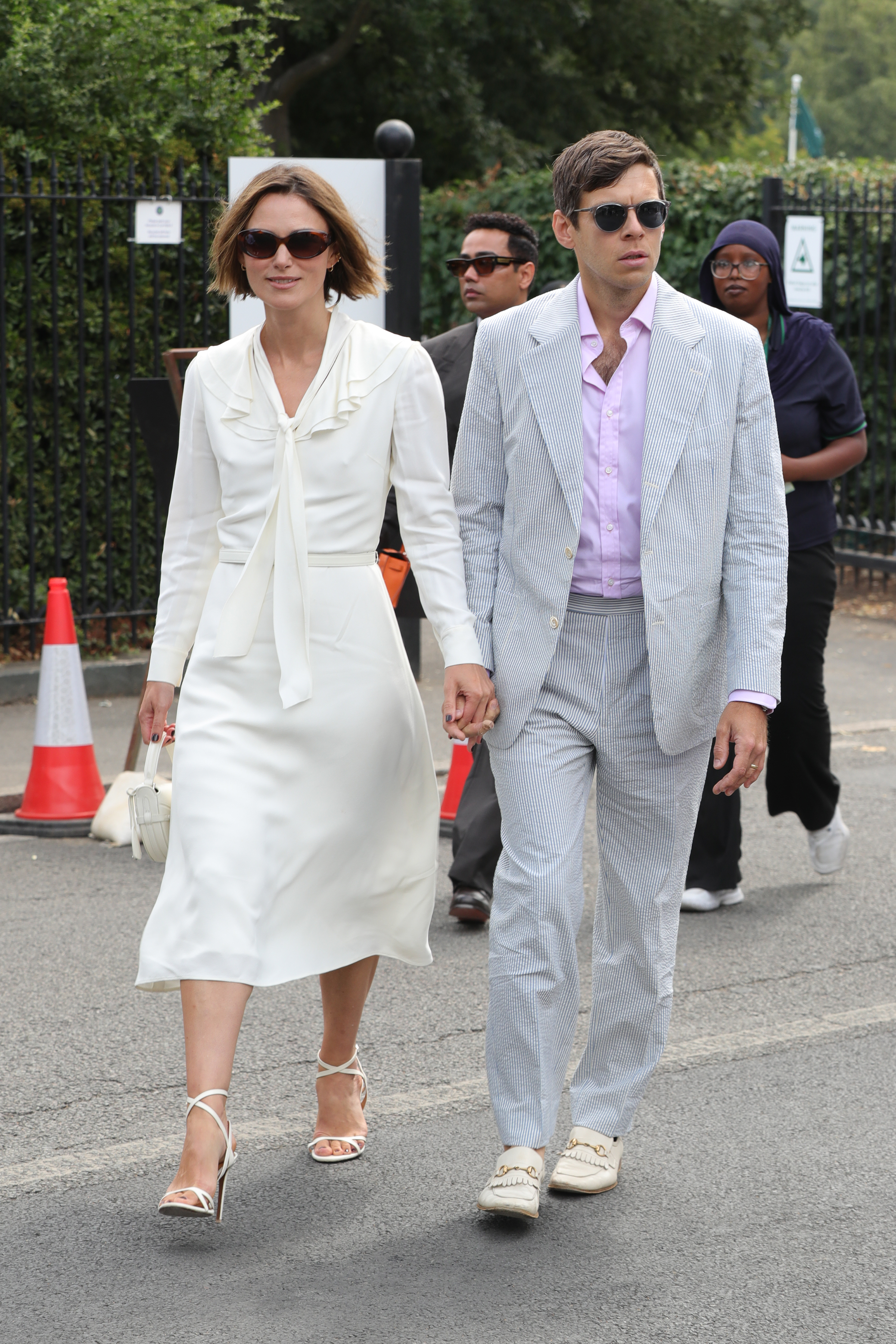 Keira Knightley wore a white dress with matching sandals to Wimbledon 2026