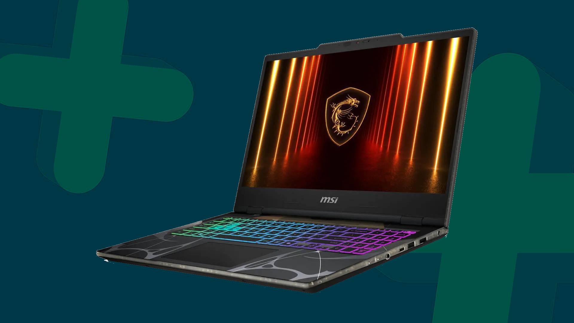 MSI Cyborg laptop with green backdrop