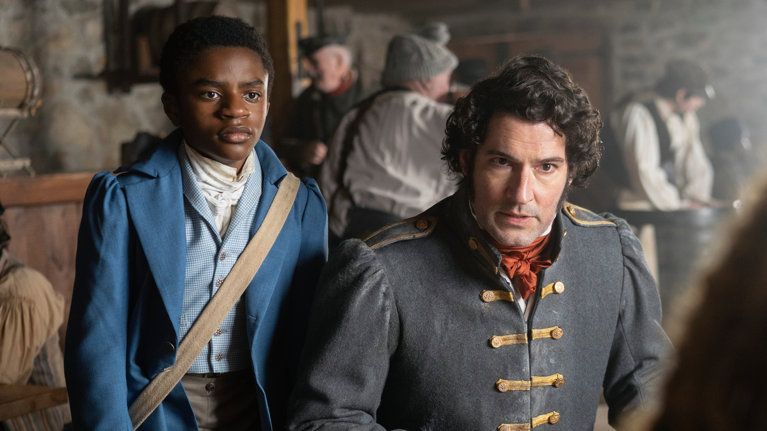 L-R: Eddie Karanja and Tom Ellis in a scene from Hulu's "Washington Black"