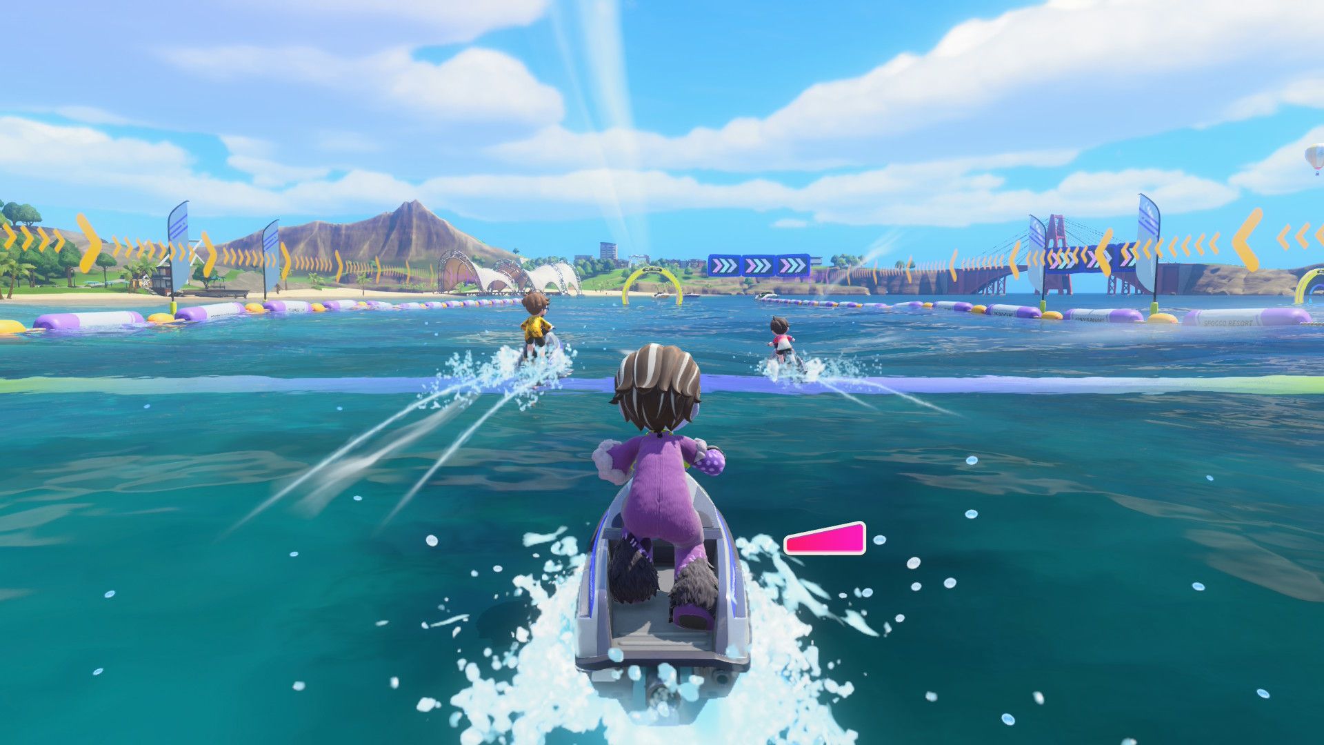Jugador acelera en jet ski en Nintendo Switch Sports Resort