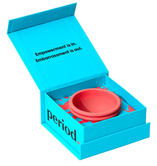 menstrual disc in a blue box