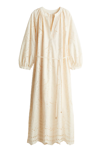 H&M, Eyelet-Embroidered Dress With Tie Belt
