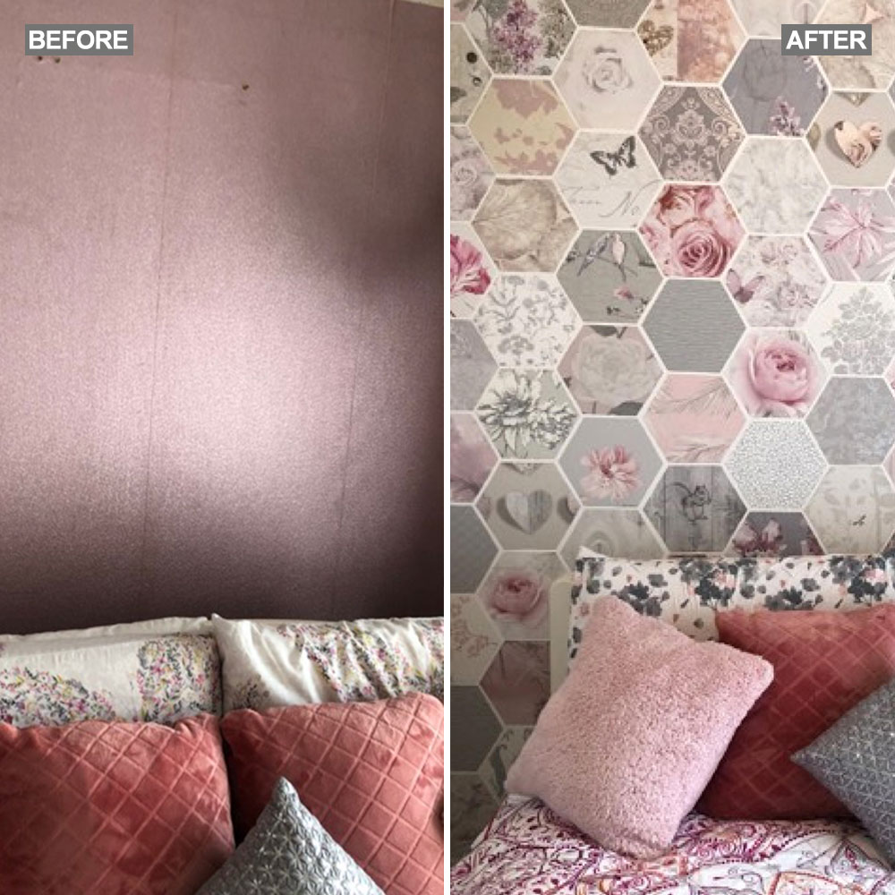 colourful wallpaper with cushions