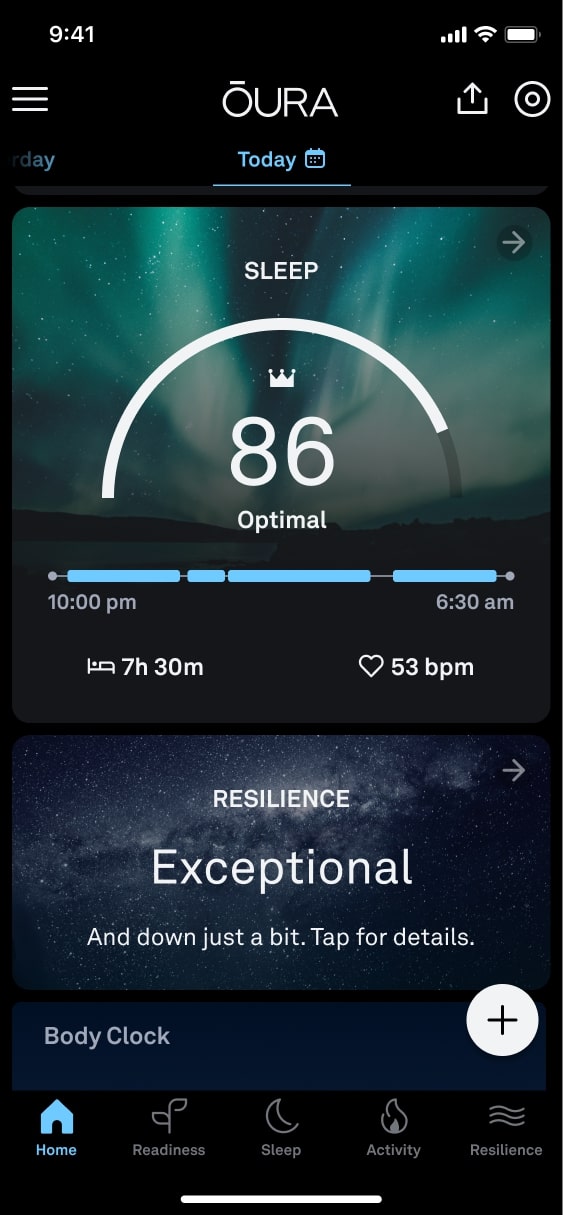 The new Resilience tool in the Oura smartphone app