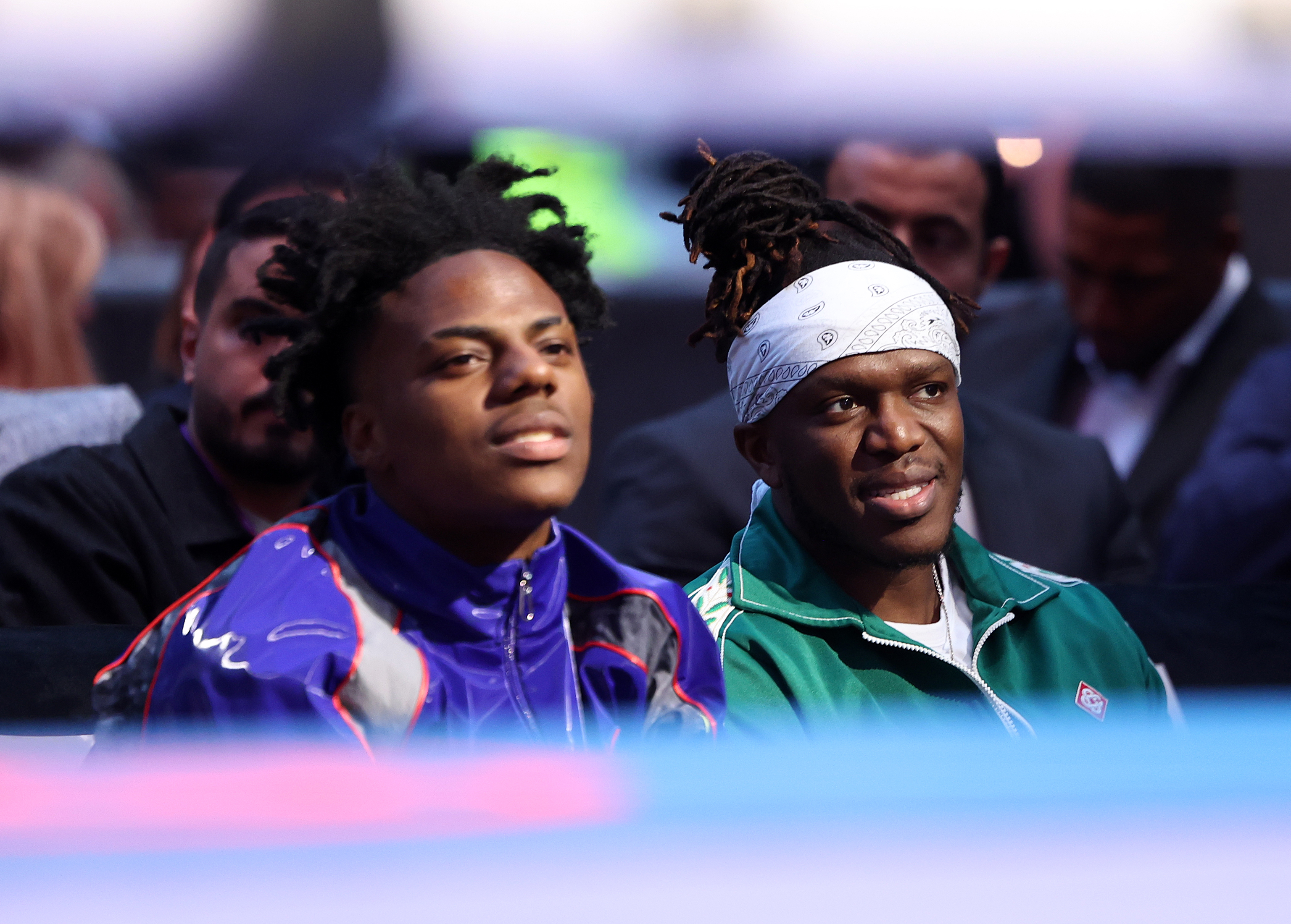 LONDON, ENGLAND - APRIL 26: IShowSpeed and KSI watch Liam Smith v Aaron McKenna, Middleweight Contest at Tottenham Hotspur Stadium on April 26, 2025 in London, England. (Photo by Mark Robinson/Getty Images).
