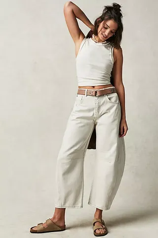 White Mid-Rise Barrel Jeans