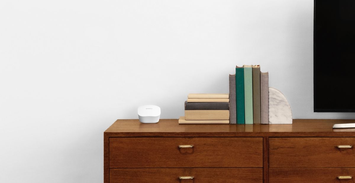 eero WiFi System single on a cabinet