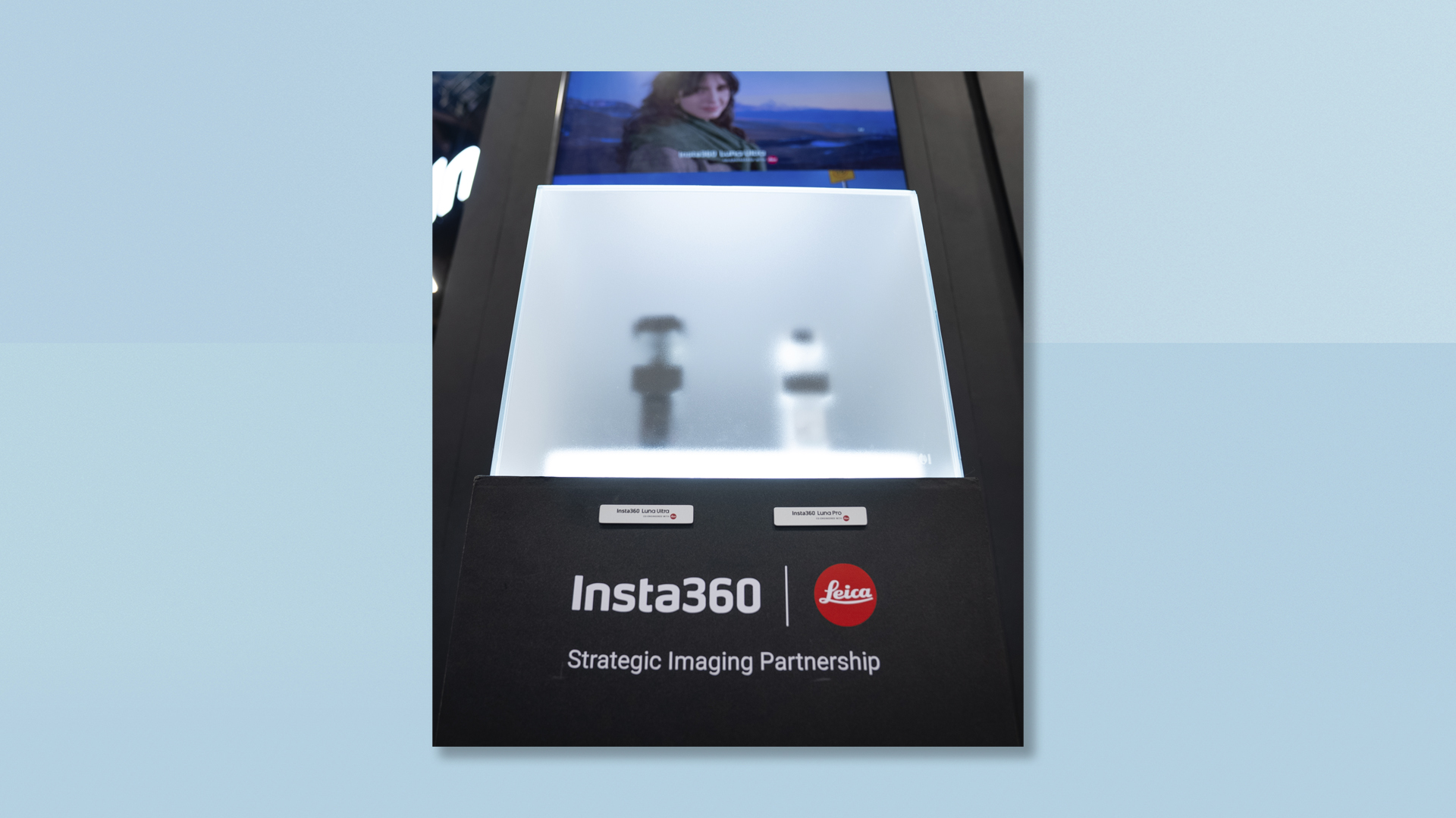 Insta360 Luna cameras behind frosted glass at NAB 2026