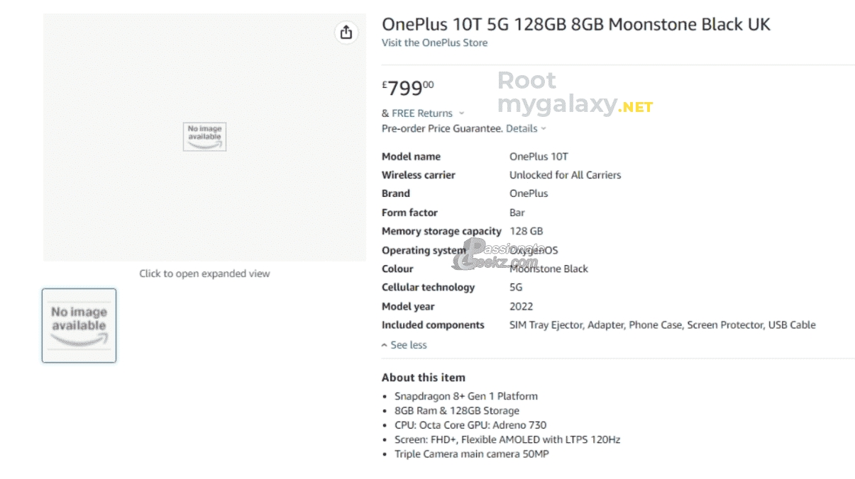 An early Amazon listing for the OnePlus 10T