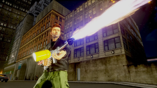 Claude with a flamethrower in GTA 3
