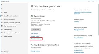 Microsoft Defender Antivirus Protection History