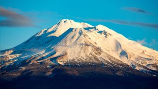 A snow covered Mount Shasta in northern California