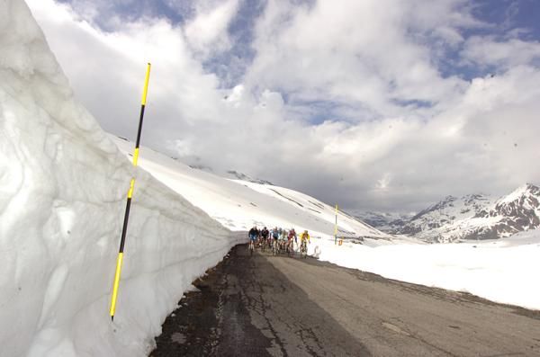 Leftover snow provided a dramatic background for stage 20 of the Giro d'Italia