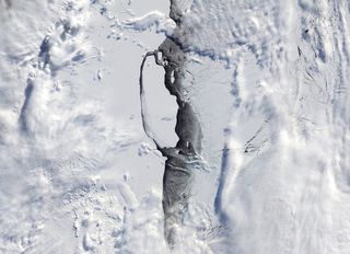 An instrument onboard the Terra satellite captured this image of the A68 iceberg on Sept. 11, 2017.