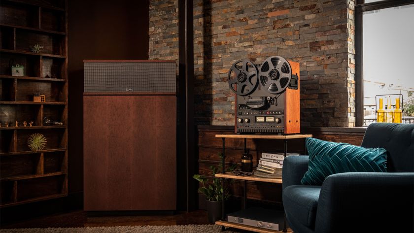 Klipsch Heritage speakers in dark, warm lifestyle setting