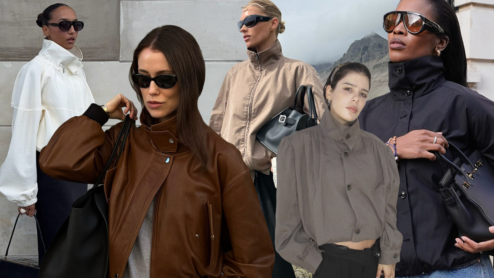 Women in funnel-neck jackets