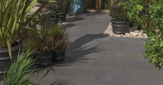 path paved in Aged Riven in Dark Grey by Bradstone