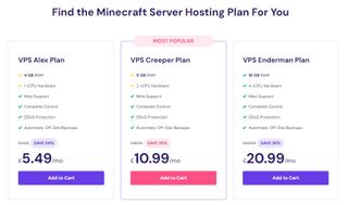 An image of Hostinger's Minecraft hosting plans