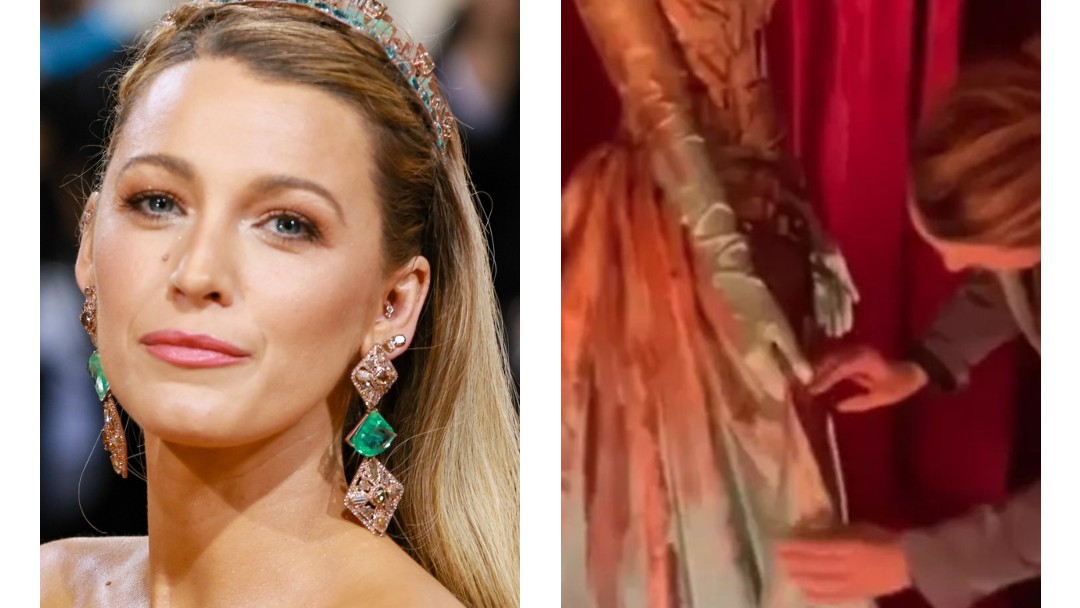 Blake Lively Fixes Her Met Gala Dress on Display at Kensington Palace