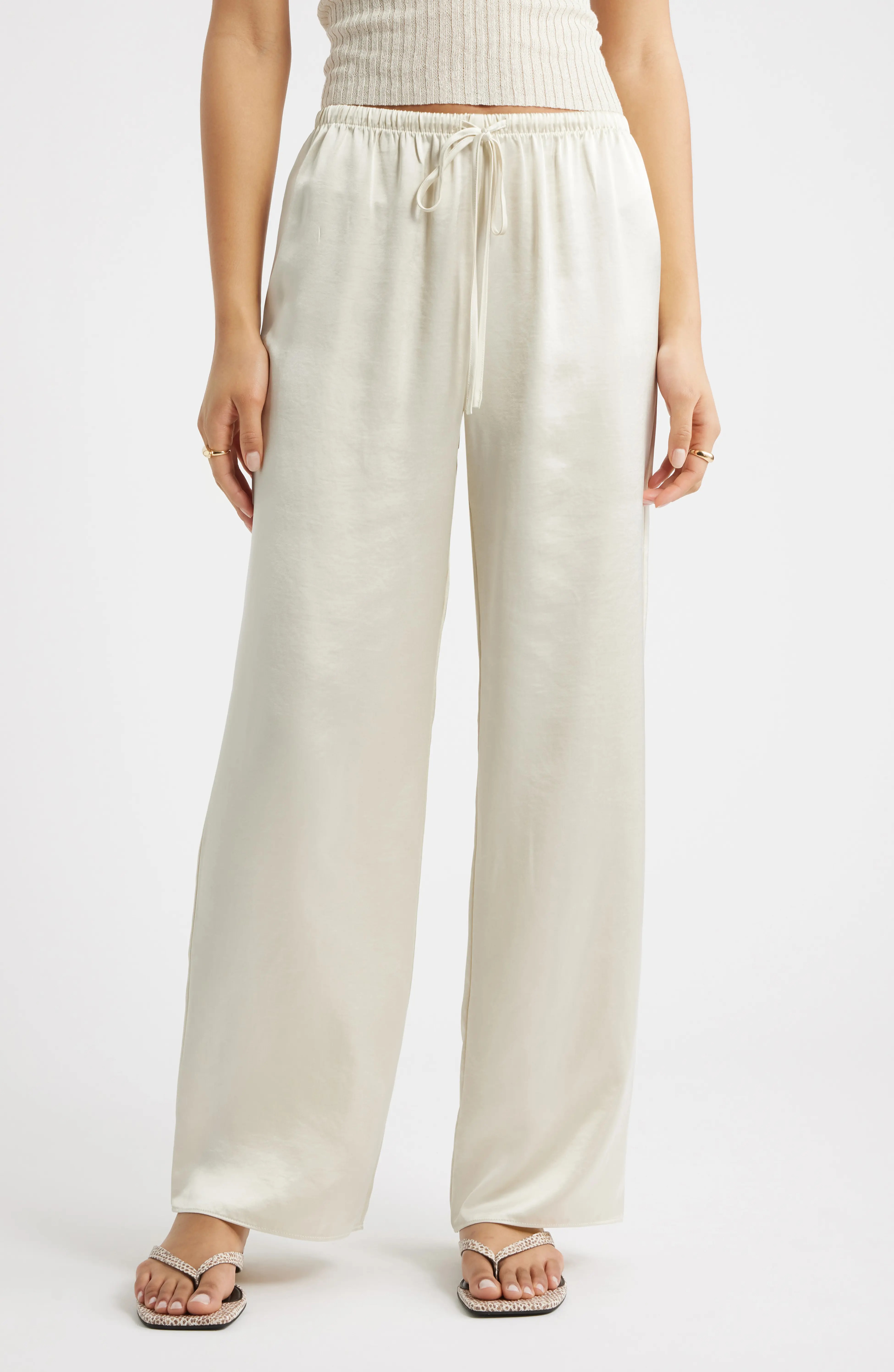 Drawstring Waist Satin Pants