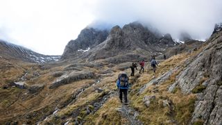 A group of hikers ascending Ben Nevis