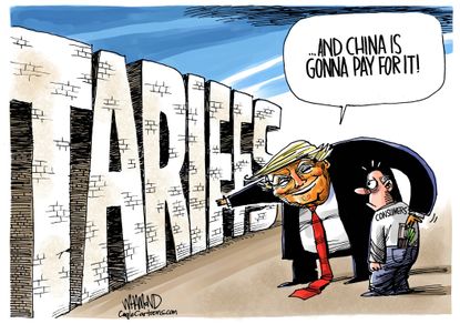  Political Cartoon U.S. Trump trade war china job losses Wall Street hates policy