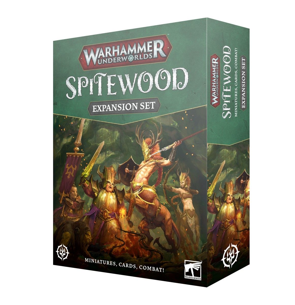 The Helsmiths of Hashut and Kurnothi clash on the box art for Warhammer Underworlds: Spitewood.