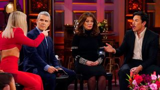Ariana Madix, Andy Cohen, Lisa Vanderpump and Tom Sandoval in a heated discussion during the Vanderpump Rules season 10 reunion
