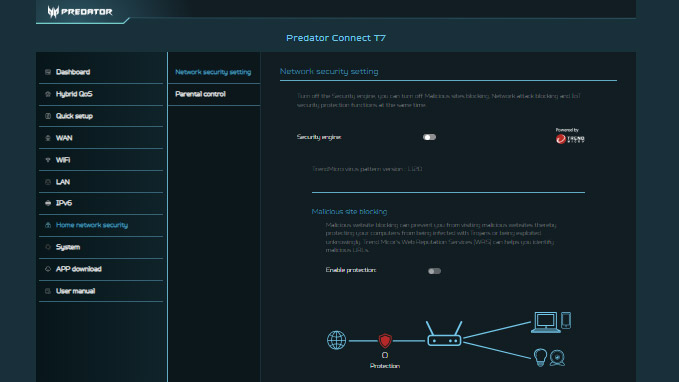 A screenshot of the Acer Predator Connect T7 app.