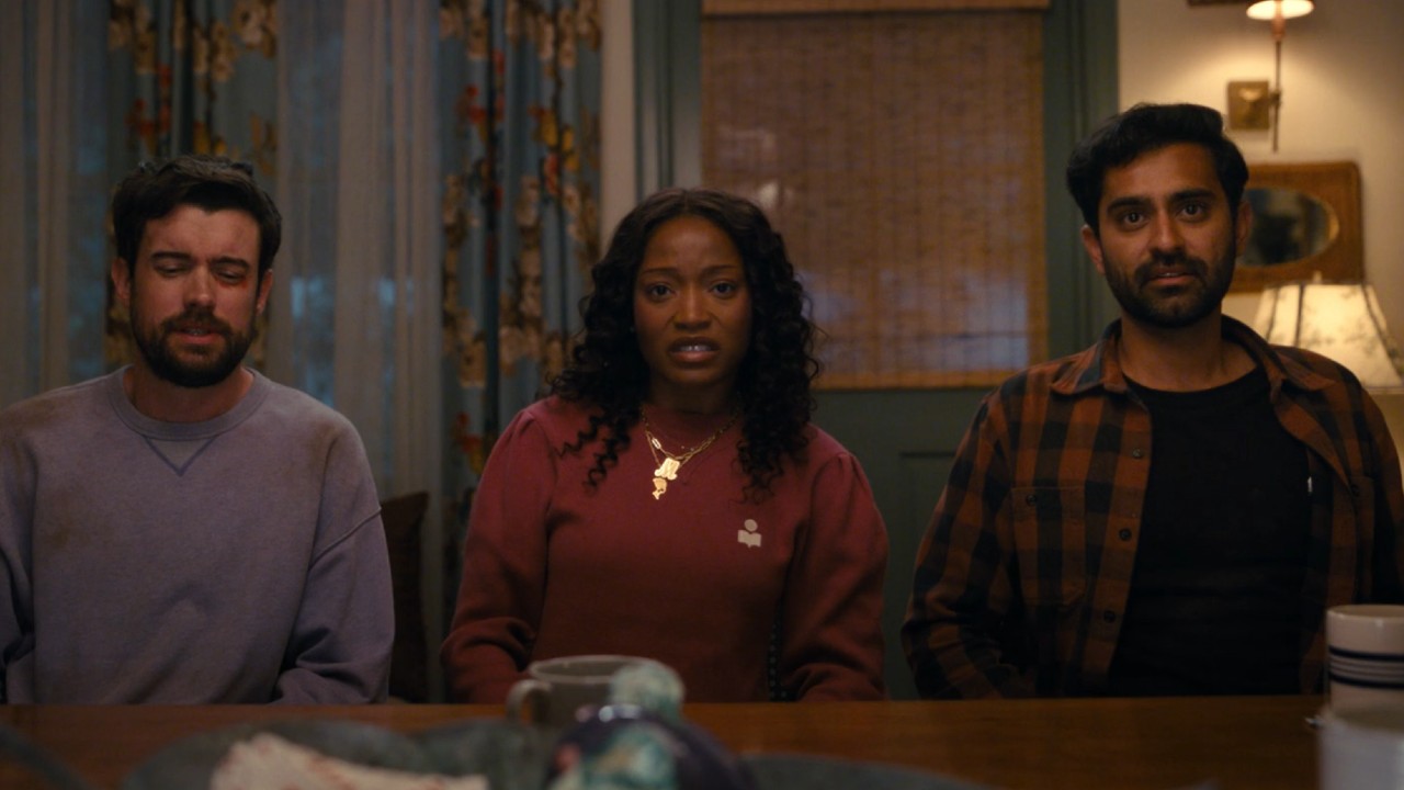 Rob (Jack Whitehall), Samira (Keke Palmer) and Naveen (Kapil Talwalkar) are interrogated on The 'Burbs.