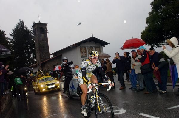 Michael Albasini (HTC - Columbia) was the first rider to crest the Madonna del Ghisallo summit.