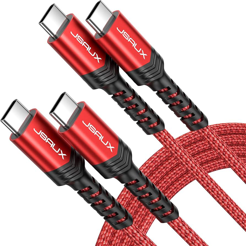 JSAUX braided USB-C cable in red in 2-pack.