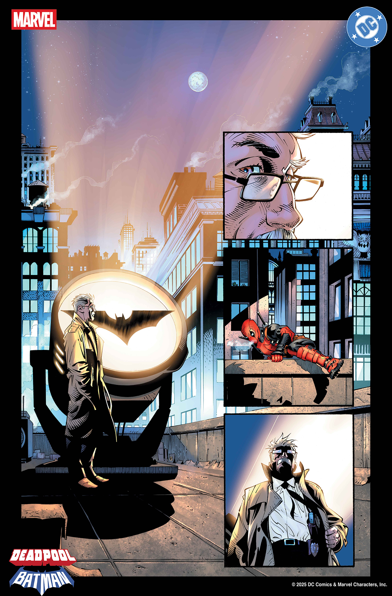 Deadpool responding to the Bat-Signal