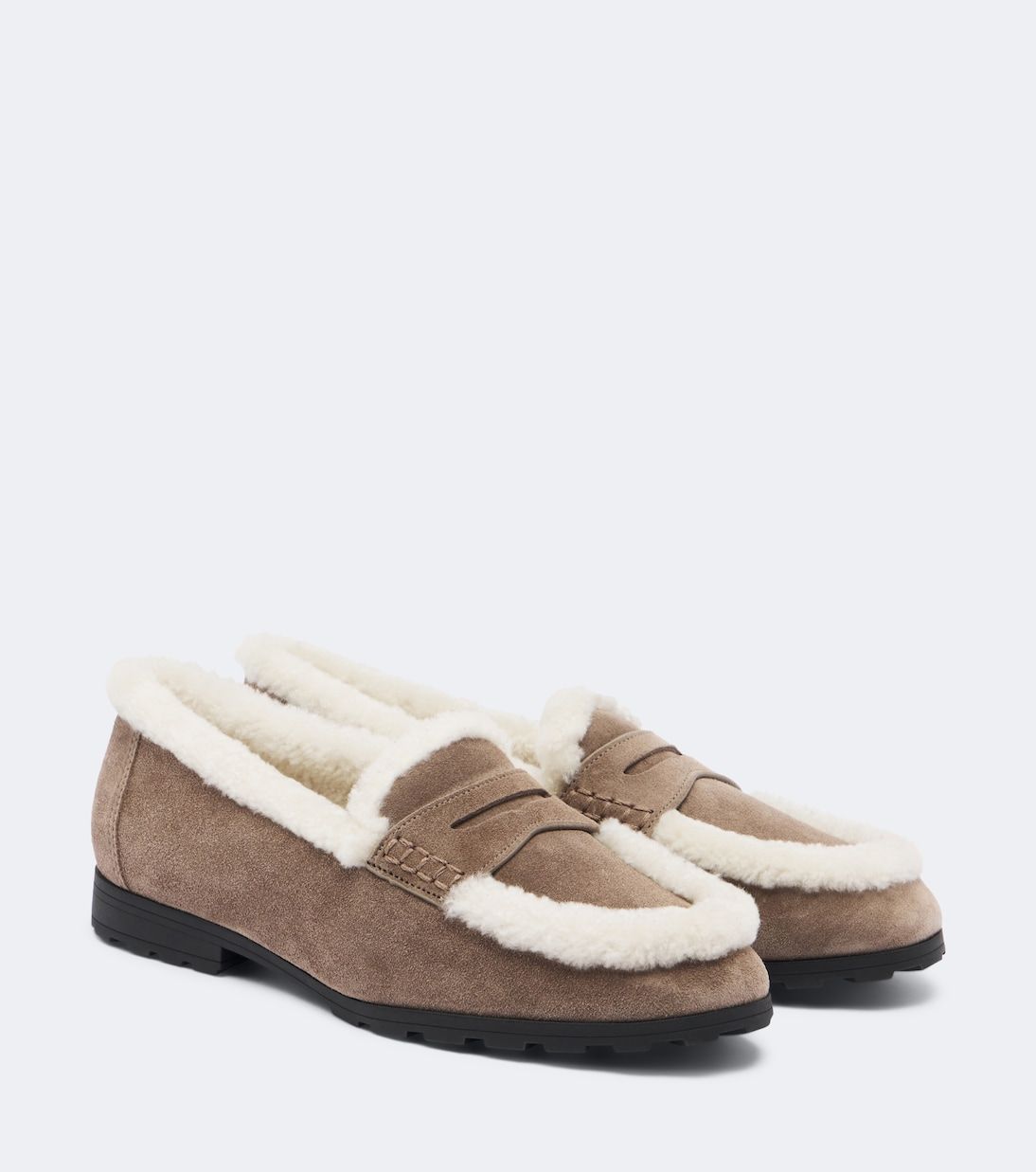 Shearling-Lined Suede Penny Loafers
