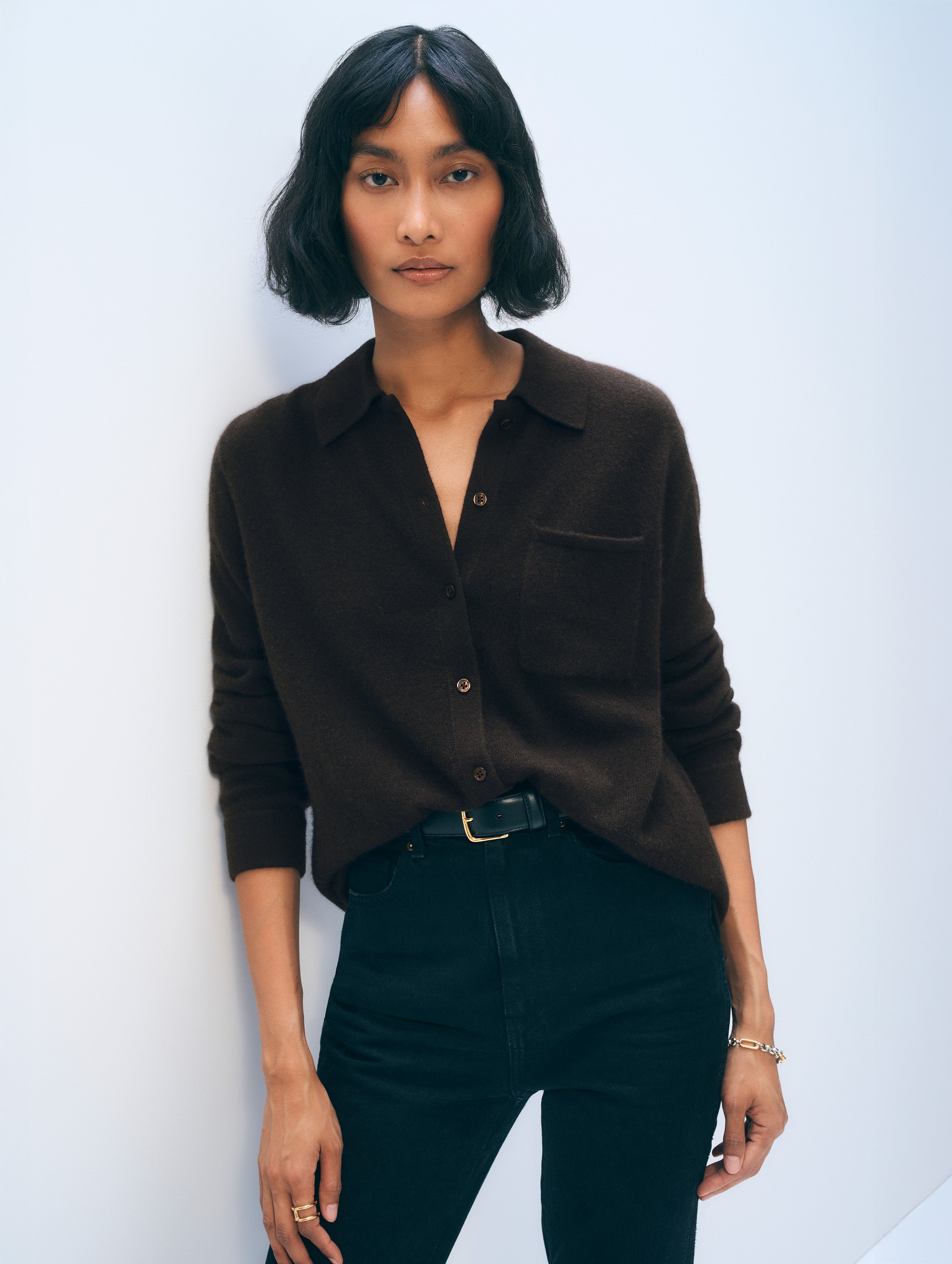 Cashmere Button Shirt | Dark Umber