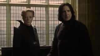 Alan Rickman and Maggie Smith looking shocked in Harry Potter and the Half Blood Prince