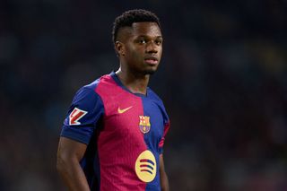 BARCELONA, SPAIN - NOVEMBER 03: Ansu Fati of FC Barcelona looks on during the LaLiga EA Sports match between FC Barcelona and RCD Espanyol at Estadi Olimpic Lluis Companys on November 03, 2024 in Barcelona, Spain. (Photo by Alex Caparros/Getty Images) Tottenham