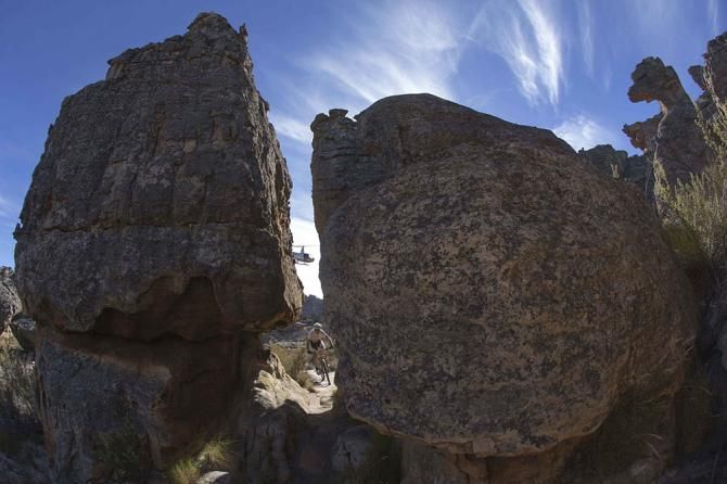 Christoph Sauser of Burry Stander-Songo weaves his way through the rocks of the Cedeberg