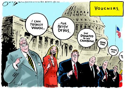 Political Cartoon U.S. Besty DeVos campaign donations