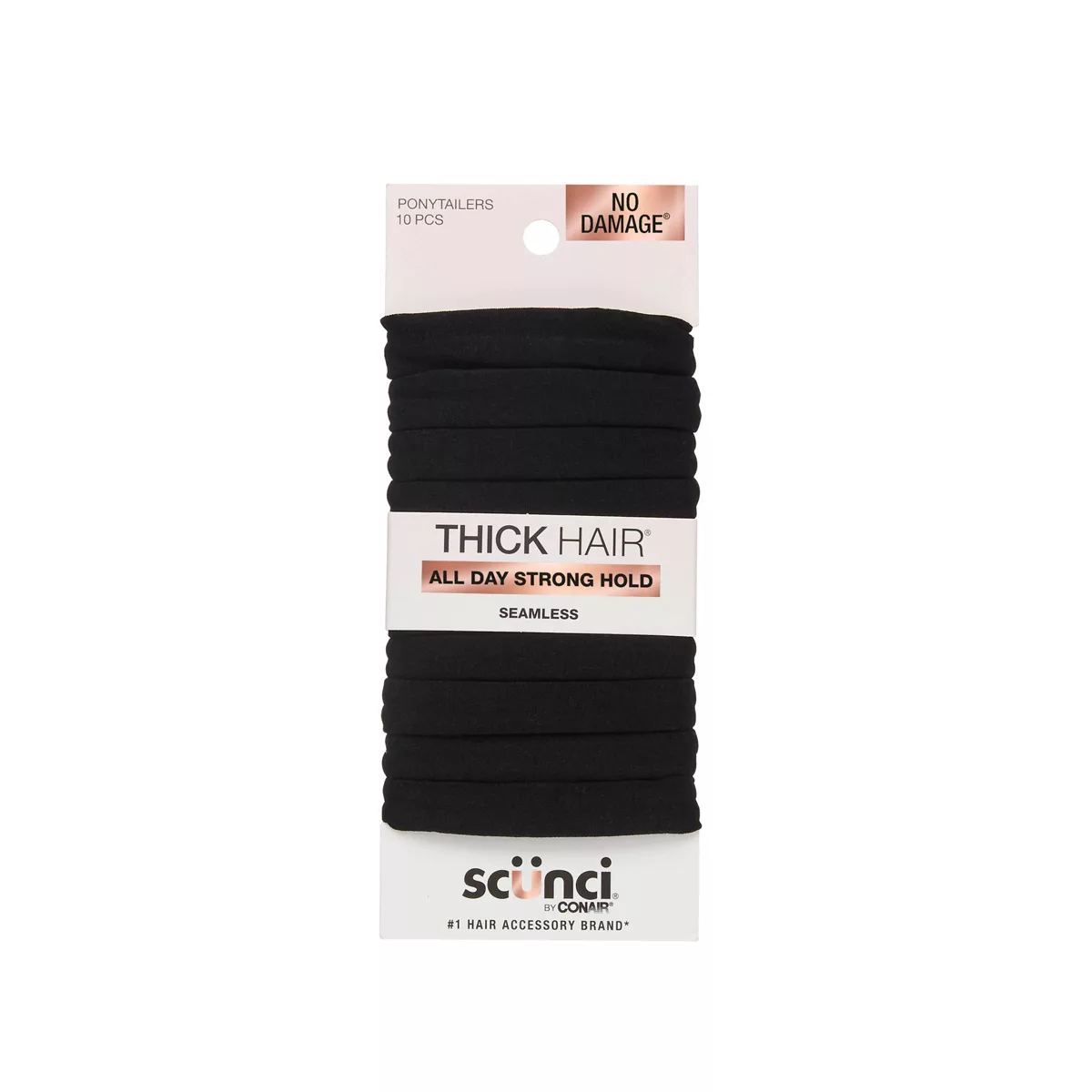Scu0026#252;nci No Damage Super Comfy Hosiery Elastic Hair Tie Ponytailers - Black - Thick Hair - 10pcs