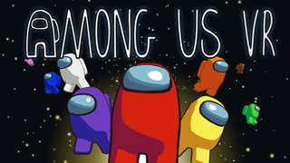 Among Us VR logo with Crewmates floating off into space