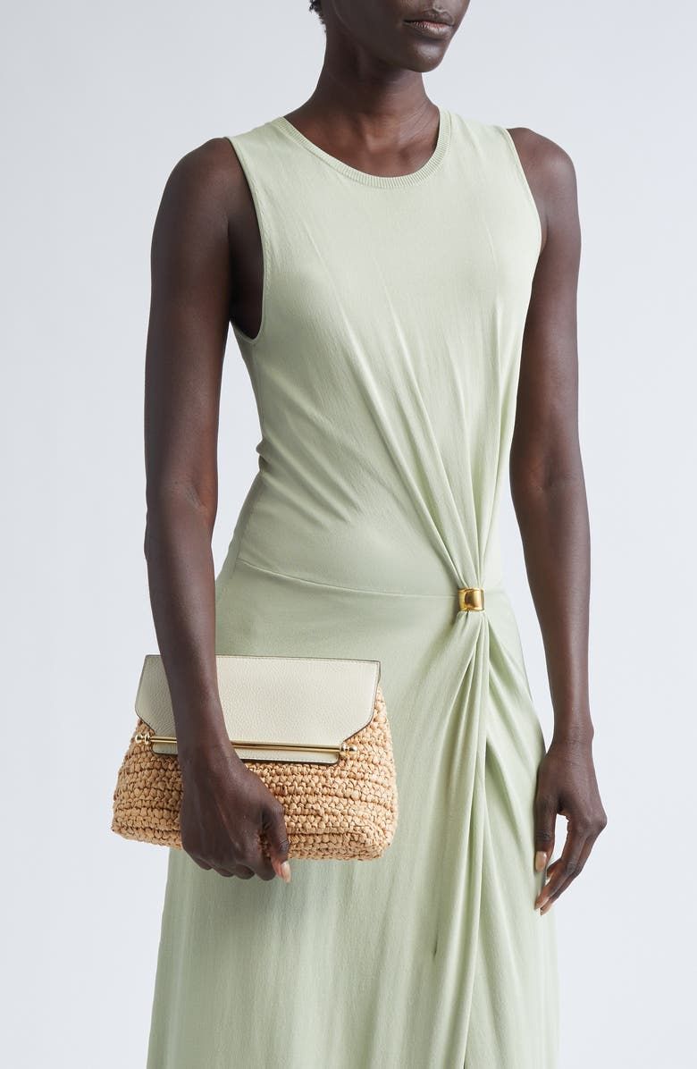 Stylist Raffia &amp; Leather Clutch
