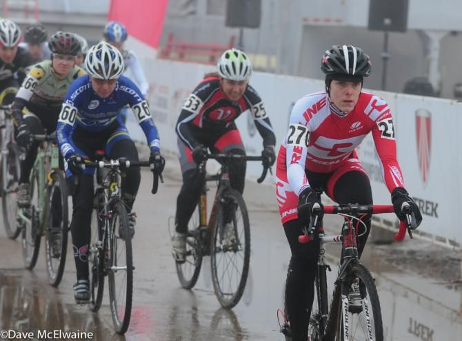 Kari Studley (Redline) takes the hole-shot on wet pavement