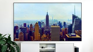 Severtson Screens new Broadway Thin Bezel Series showing a city skyline in stunning detail.